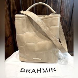 Brahmin Amelia Taupe Callista Embossed Croc Bucket Bag.
